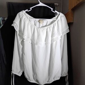 Michael Kors White Ruffle Off-Shoulder Top